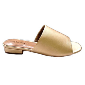 Comfort View Sola Gold Size 9 Mules Slip On Metallic Slides Flats EUC
